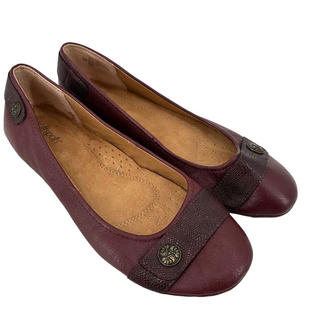 Softspots Womens Burgundy Leather Pillowtop Comfort Slip-On Flats 9.5M